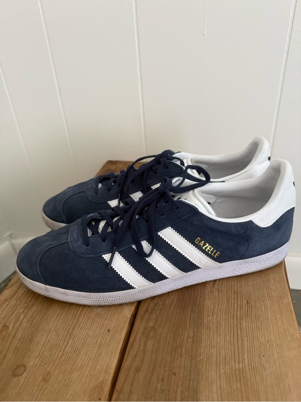 adidas Gazelle Navy Suede Sneakers with White Stripes